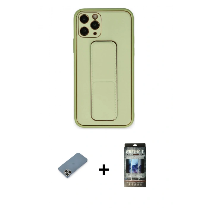 MARSİLYAN™- iPhone 11 Pro Max Kılıf Akış Doku - Siyah 34D Hayalet Izgaralı Cam + Metal Kamera Lens Koruma Cam - GD