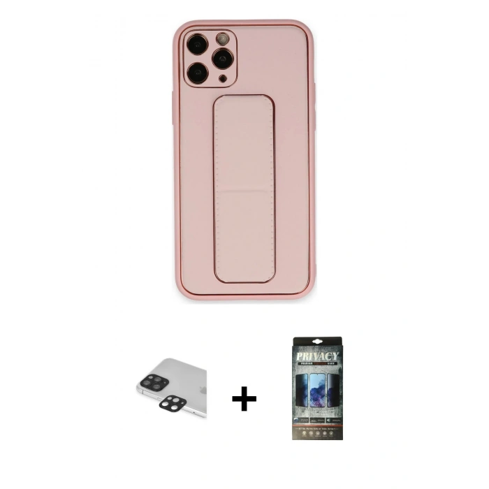 MARSİLYAN™- iPhone 11 Pro Max Kılıf Akış Doku - Siyah 34D Hayalet Izgaralı Cam + Pers Alüminyum Kamera Lens - SH