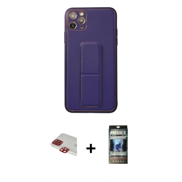 MARSİLYAN™- iPhone 11 Pro Max Kılıf Akış Doku - Siyah 34D Hayalet Izgaralı Cam + Pers Alüminyum Kamera Lens - KI