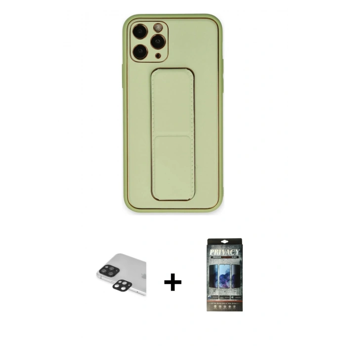 MARSİLYAN™- iPhone 11 Pro Max Kılıf Akış Doku - Siyah 34D Hayalet Izgaralı Cam + Pers Alüminyum Kamera Lens - SH