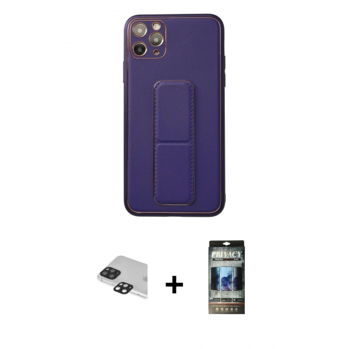 MARSİLYAN™- iPhone 11 Pro Max Kılıf Akış Doku - Siyah 34D Hayalet Izgaralı Cam + Pers Alüminyum Kamera Lens - SH