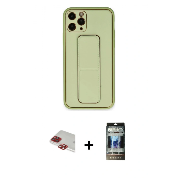 MARSİLYAN™- iPhone 11 Pro Max Kılıf Akış Doku - Siyah 34D Hayalet Izgaralı Cam + Pers Alüminyum Kamera Lens - KI
