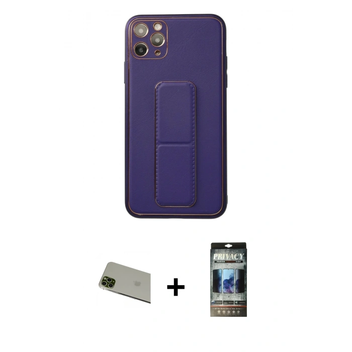 MARSİLYAN™- iPhone 11 Pro Max Kılıf Akış Doku - Siyah 34D Hayalet Izgaralı Cam + Rainbow Kamera Lens Koruma Cam - YL
