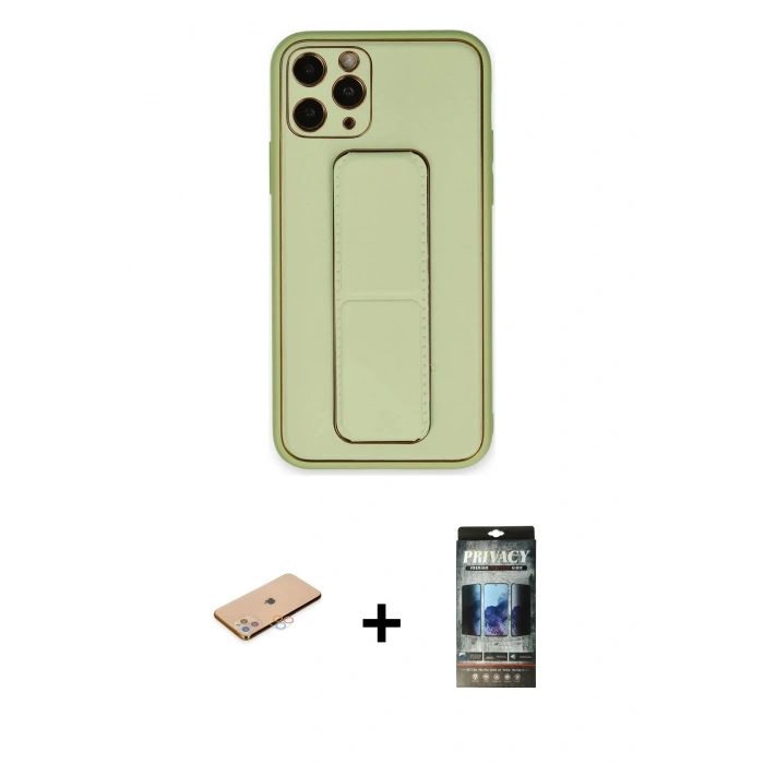 MARSİLYAN™- iPhone 11 Pro Max Kılıf Akış Doku - Siyah 34D Hayalet Izgaralı Cam + Renkli Kamera Lens Koruma Cam - PE