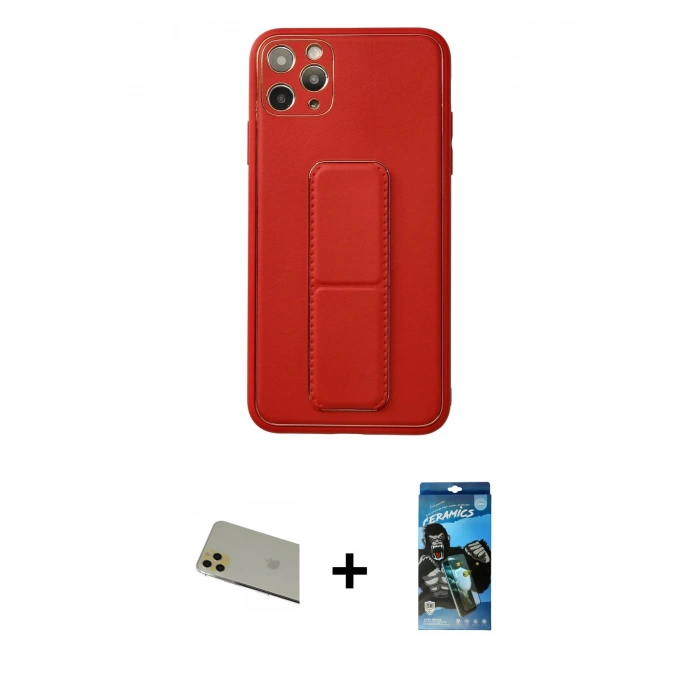 MARSİLYAN™- iPhone 11 Pro Max Kılıf Akış Doku - Siyah 34D Izgaralı Cam + Rainbow Kamera Lens Koruma Cam - GD