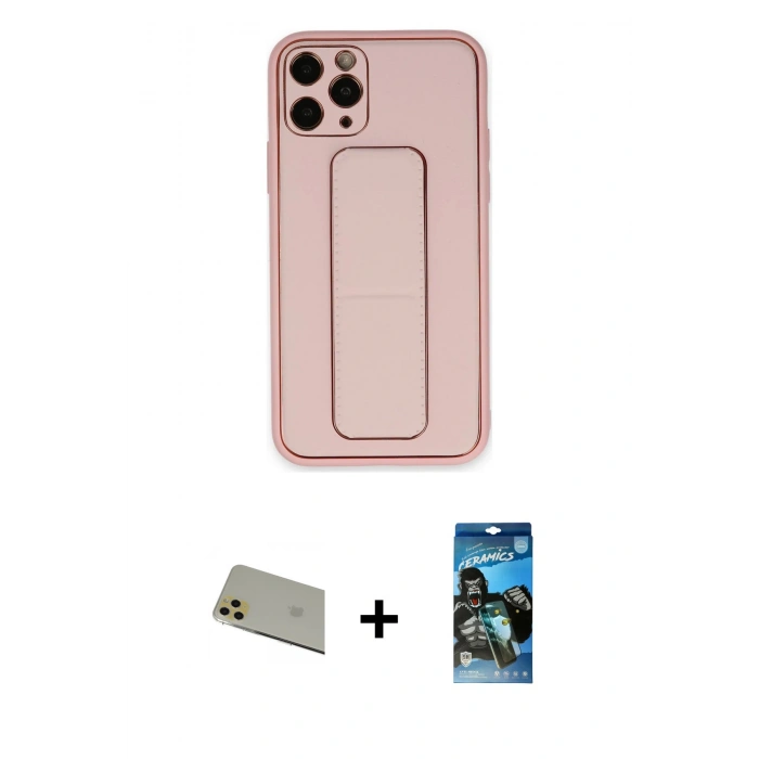 MARSİLYAN™- iPhone 11 Pro Max Kılıf Akış Doku - Siyah 34D Izgaralı Cam + Rainbow Kamera Lens Koruma Cam - GD