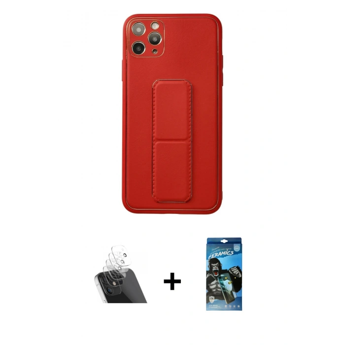 MARSİLYAN™- iPhone 11 Pro Max Kılıf Akış Doku - Siyah 34D Izgaralı Cam + Kamera Lens Koruma Cam - SF