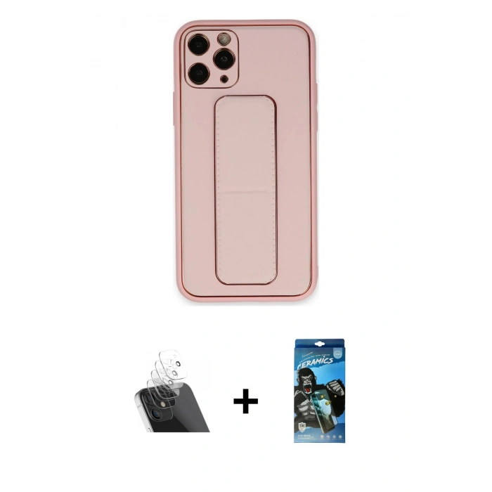 MARSİLYAN™- iPhone 11 Pro Max Kılıf Akış Doku - Siyah 34D Izgaralı Cam + Kamera Lens Koruma Cam - SF