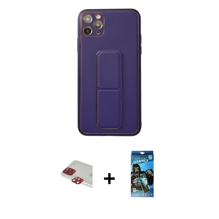MARSİLYAN™- iPhone 11 Pro Max Kılıf Akış Doku - Siyah 34D Izgaralı Cam + Pers Alüminyum Kamera Lens - KI