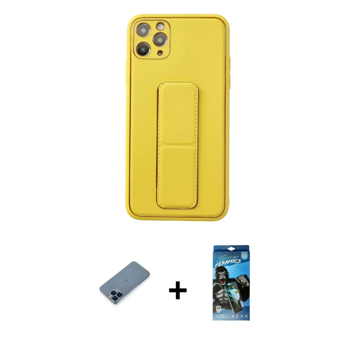 MARSİLYAN™- iPhone 11 Pro Max Kılıf Akış Doku - Siyah 34D Izgaralı Cam + Metal Kamera Lens Koruma Cam - MI