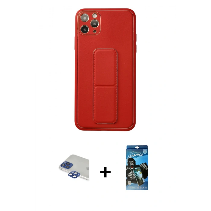 MARSİLYAN™- iPhone 11 Pro Max Kılıf Akış Doku - Siyah 34D Izgaralı Cam + Pers Alüminyum Kamera Lens - LT