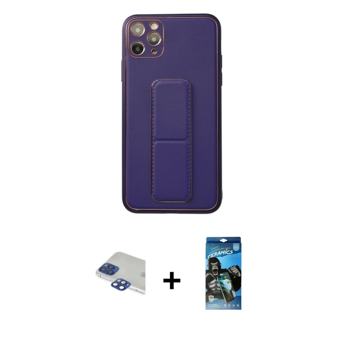MARSİLYAN™- iPhone 11 Pro Max Kılıf Akış Doku - Siyah 34D Izgaralı Cam + Pers Alüminyum Kamera Lens - LT