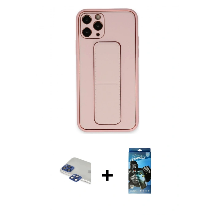 MARSİLYAN™- iPhone 11 Pro Max Kılıf Akış Doku - Siyah 34D Izgaralı Cam + Pers Alüminyum Kamera Lens - LT