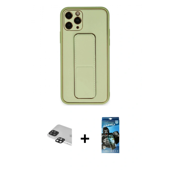 MARSİLYAN™- iPhone 11 Pro Max Kılıf Akış Doku - Siyah 34D Izgaralı Cam + Pers Alüminyum Kamera Lens - SH