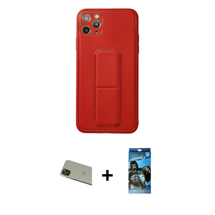 MARSİLYAN™- iPhone 11 Pro Max Kılıf Akış Doku - Siyah 34D Izgaralı Cam + Rainbow Kamera Lens Koruma Cam - YL