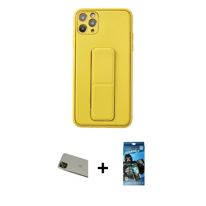 MARSİLYAN™- iPhone 11 Pro Max Kılıf Akış Doku - Siyah 34D Izgaralı Cam + Rainbow Kamera Lens Koruma Cam - YL