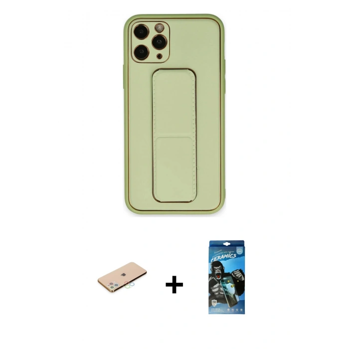 MARSİLYAN™- iPhone 11 Pro Max Kılıf Akış Doku - Siyah 34D Izgaralı Cam + Renkli Kamera Lens Koruma Cam - MI