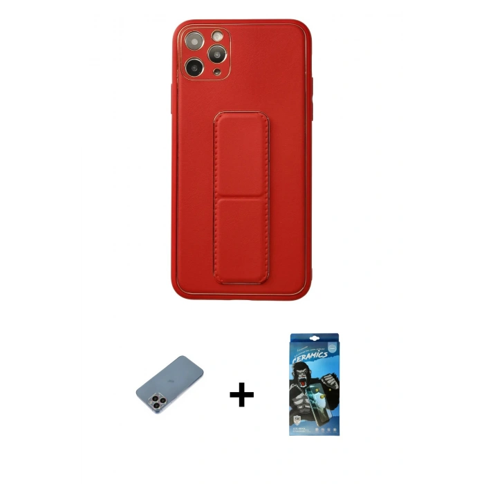 MARSİLYAN™- iPhone 11 Pro Max Kılıf Akış Doku - Siyah 34D Izgaralı Cam + Shine Kamera Lens Koruma Cam - GI