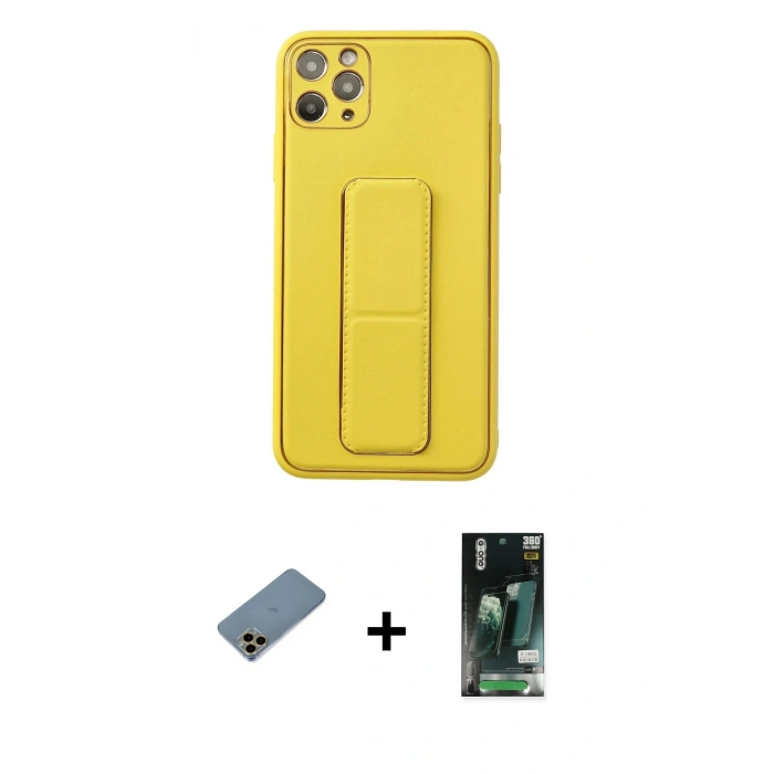 MARSİLYAN™- iPhone 11 Pro Max Kılıf Akış Doku - Siyah 360 Mat Full Body Arka Koruyucu + Shine Kamera Lens Koruma Cam - GD