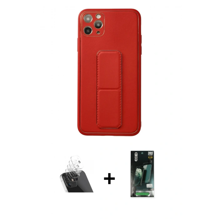 MARSİLYAN™- iPhone 11 Pro Max Kılıf Akış Doku - Siyah 360 Mat Full Body Arka Koruyucu + Kamera Lens Koruma Cam - SF