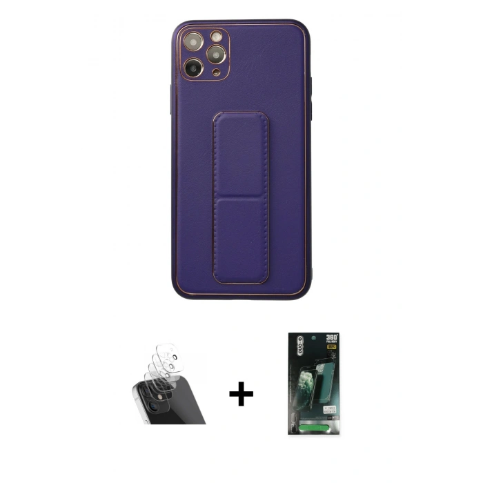 MARSİLYAN™- iPhone 11 Pro Max Kılıf Akış Doku - Siyah 360 Mat Full Body Arka Koruyucu + Kamera Lens Koruma Cam - SF