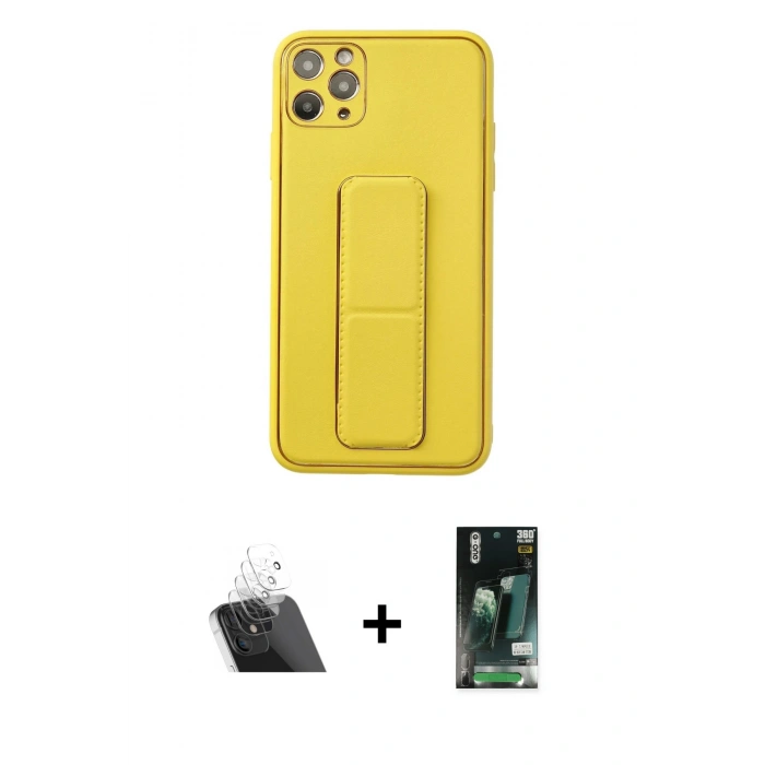 MARSİLYAN™- iPhone 11 Pro Max Kılıf Akış Doku - Siyah 360 Mat Full Body Arka Koruyucu + Kamera Lens Koruma Cam - SF