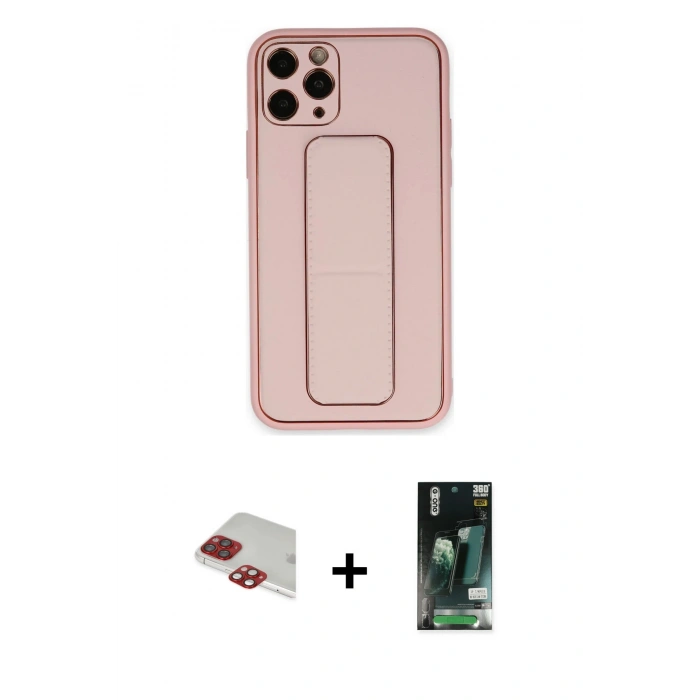 MARSİLYAN™- iPhone 11 Pro Max Kılıf Akış Doku - Siyah 360 Mat Full Body Arka Koruyucu + Pers Alüminyum Kamera Lens - KI