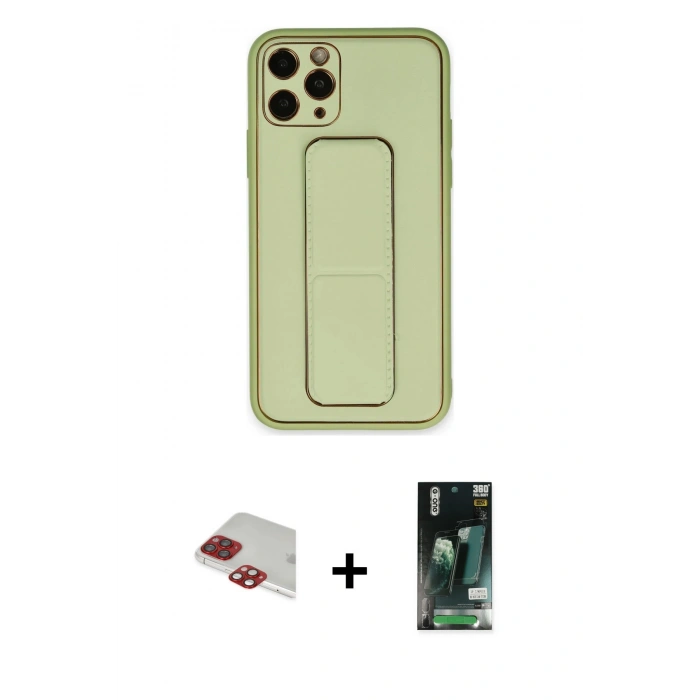 MARSİLYAN™- iPhone 11 Pro Max Kılıf Akış Doku - Siyah 360 Mat Full Body Arka Koruyucu + Pers Alüminyum Kamera Lens - KI