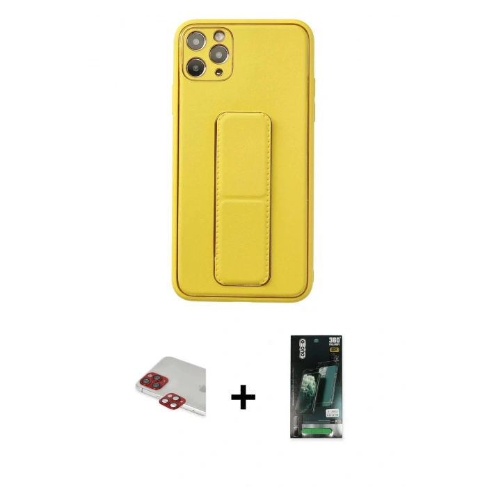 MARSİLYAN™- iPhone 11 Pro Max Kılıf Akış Doku - Siyah 360 Mat Full Body Arka Koruyucu + Pers Alüminyum Kamera Lens - KI