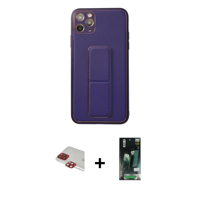 MARSİLYAN™- iPhone 11 Pro Max Kılıf Akış Doku - Siyah 360 Mat Full Body Arka Koruyucu + Pers Alüminyum Kamera Lens - KI