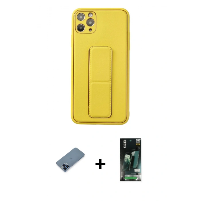 MARSİLYAN™- iPhone 11 Pro Max Kılıf Akış Doku - Siyah 360 Mat Full Body Arka Koruyucu + Mavi Metal Kamera Lens Koruma Cam