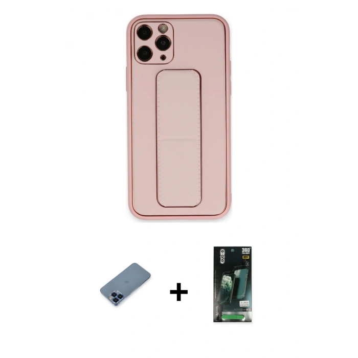 MARSİLYAN™- iPhone 11 Pro Max Kılıf Akış Doku - Siyah 360 Mat Full Body Arka Koruyucu + Mavi Metal Kamera Lens Koruma Cam