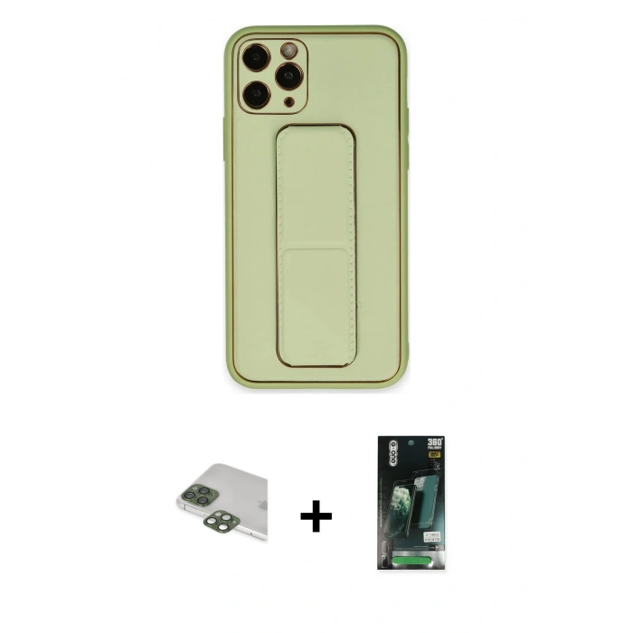 MARSİLYAN™- iPhone 11 Pro Max Kılıf Akış Doku - Siyah 360 Mat Full Body Arka Koruyucu + Pers Alüminyum Kamera Lens - YL