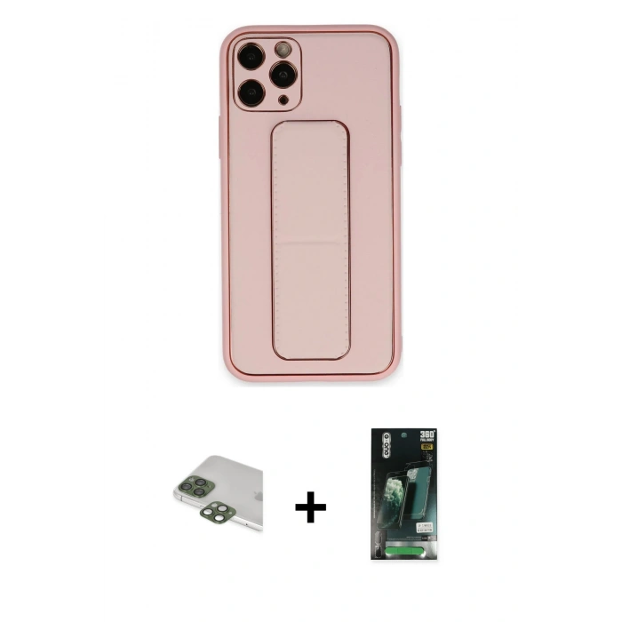 MARSİLYAN™- iPhone 11 Pro Max Kılıf Akış Doku - Siyah 360 Mat Full Body Arka Koruyucu + Pers Alüminyum Kamera Lens - YL