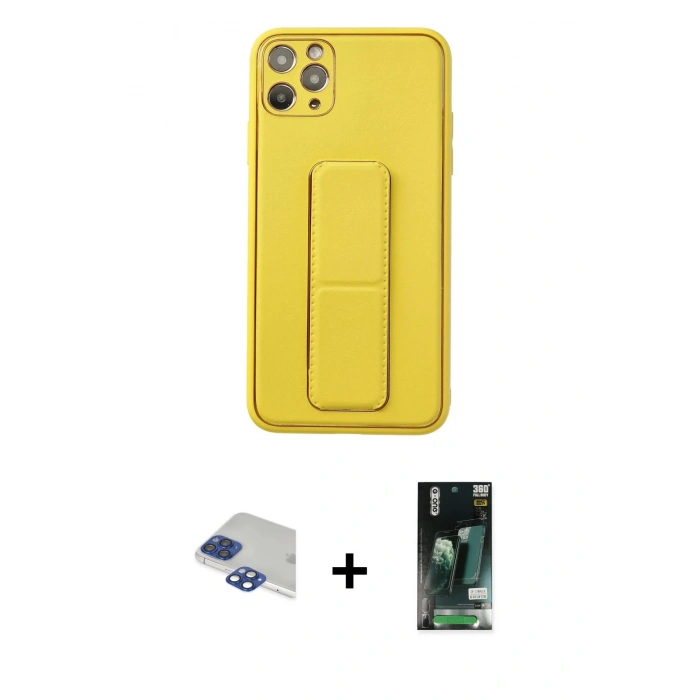 MARSİLYAN™- iPhone 11 Pro Max Kılıf Akış Doku - Siyah 360 Mat Full Body Arka Koruyucu + Pers Alüminyum Kamera Lens - LT