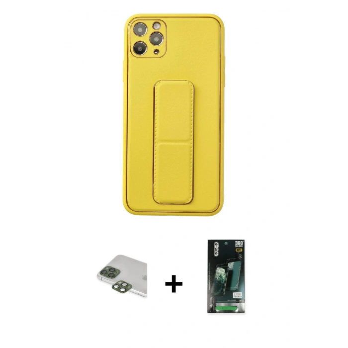 MARSİLYAN™- iPhone 11 Pro Max Kılıf Akış Doku - Siyah 360 Mat Full Body Arka Koruyucu + Pers Alüminyum Kamera Lens - YL