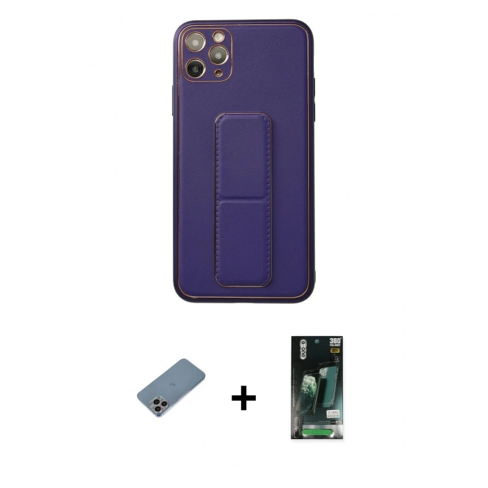 MARSİLYAN™- iPhone 11 Pro Max Kılıf Akış Doku - Siyah 360 Mat Full Body Arka Koruyucu + Shine Kamera Lens Koruma Cam - GI