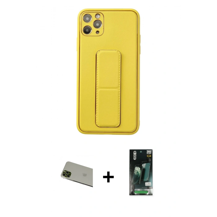 MARSİLYAN™- iPhone 11 Pro Max Kılıf Akış Doku - Siyah 360 Mat Full Body Arka Koruyucu + Rainbow Kamera Lens Koruma Cam - YL