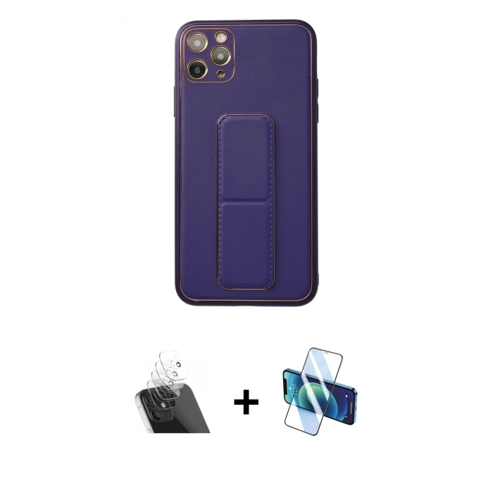 MARSİLYAN™- iPhone 11 Pro Max Kılıf Akış Doku - Siyah 3D Antistatik Cam Ekran Koruyucu + Kamera Lens Koruma Cam - SF