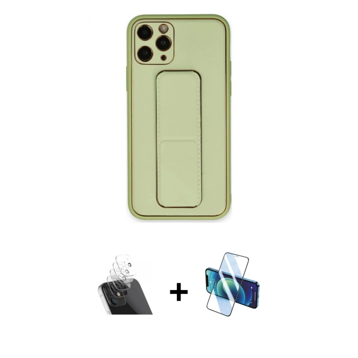 MARSİLYAN™- iPhone 11 Pro Max Kılıf Akış Doku - Siyah 3D Antistatik Cam Ekran Koruyucu + Kamera Lens Koruma Cam - SF
