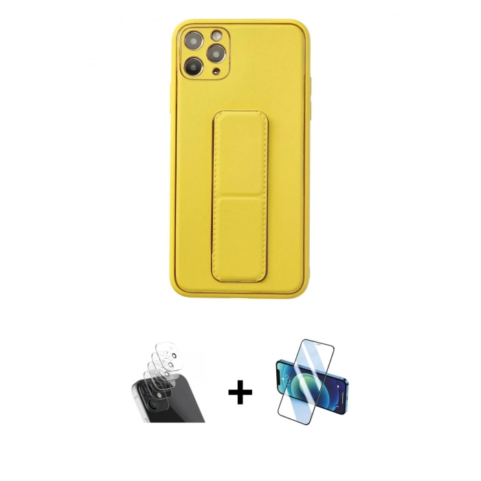 MARSİLYAN™- iPhone 11 Pro Max Kılıf Akış Doku - Siyah 3D Antistatik Cam Ekran Koruyucu + Kamera Lens Koruma Cam - SF