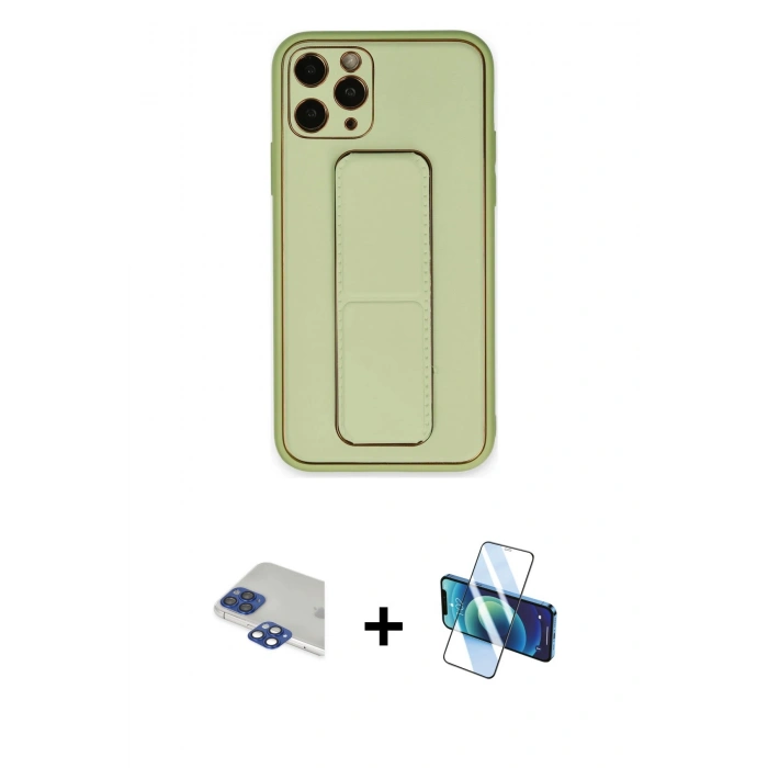 MARSİLYAN™- iPhone 11 Pro Max Kılıf Akış Doku - Siyah 3D Antistatik Cam Ekran Koruyucu + Pers Alüminyum Kamera Lens - LT