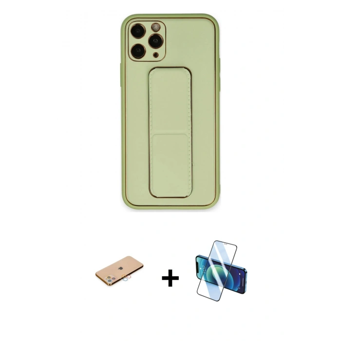 MARSİLYAN™- iPhone 11 Pro Max Kılıf Akış Doku - Siyah 3D Antistatik Cam Ekran Koruyucu + Renkli Kamera Lens Koruma Cam - PE