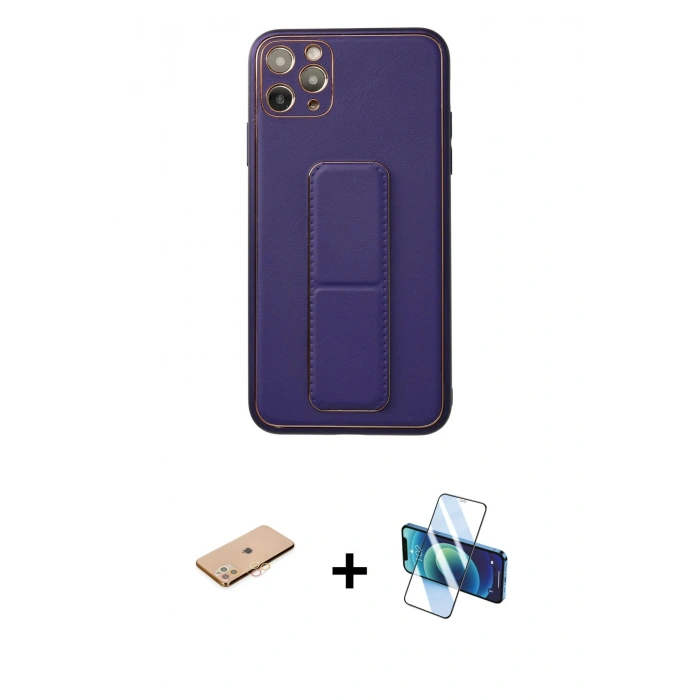 MARSİLYAN™- iPhone 11 Pro Max Kılıf Akış Doku - Siyah 3D Antistatik Cam Ekran Koruyucu + Renkli Kamera Lens Koruma Cam - TU