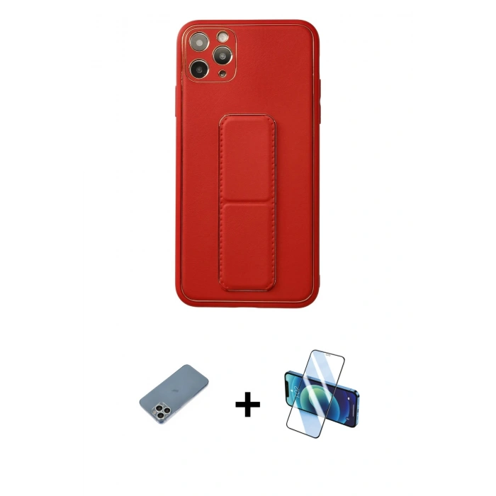 MARSİLYAN™- iPhone 11 Pro Max Kılıf Akış Doku - Siyah 3D Antistatik Cam Ekran Koruyucu + Shine Kamera Lens Koruma Cam - GS