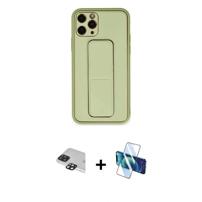 MARSİLYAN™- iPhone 11 Pro Max Kılıf Akış Doku - Siyah 3D Antistatik Cam Ekran Koruyucu + Siyah Pers Alüminyum Kamera Lens