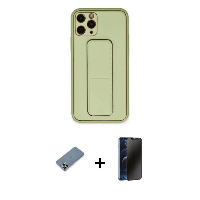 MARSİLYAN™- iPhone 11 Pro Max Kılıf Akış Doku - Siyah 3D Antistatik Hayalet Cam Ekran Koruyucu + Metal Kamera Lens Koruma Cam - GD