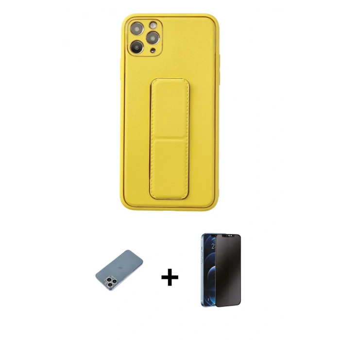 MARSİLYAN™- iPhone 11 Pro Max Kılıf Akış Doku - Siyah 3D Antistatik Hayalet Cam Ekran Koruyucu + Shine Kamera Lens Koruma Cam - GS