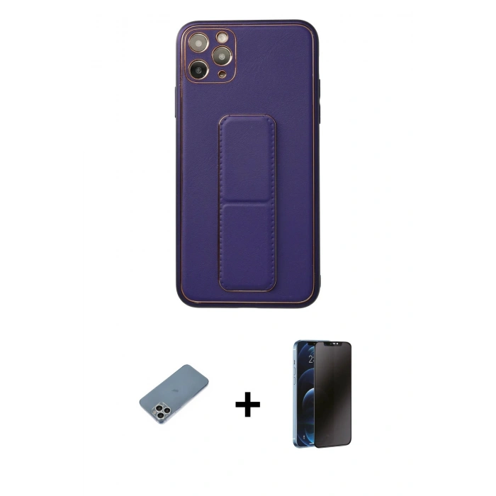 MARSİLYAN™- iPhone 11 Pro Max Kılıf Akış Doku - Siyah 3D Antistatik Hayalet Cam Ekran Koruyucu + Shine Kamera Lens Koruma Cam - GS