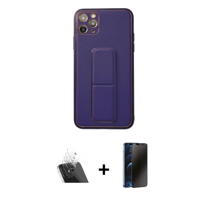 MARSİLYAN™- iPhone 11 Pro Max Kılıf Akış Doku - Siyah 3D Antistatik Hayalet Cam Ekran Koruyucu + Kamera Lens Koruma Cam - SF